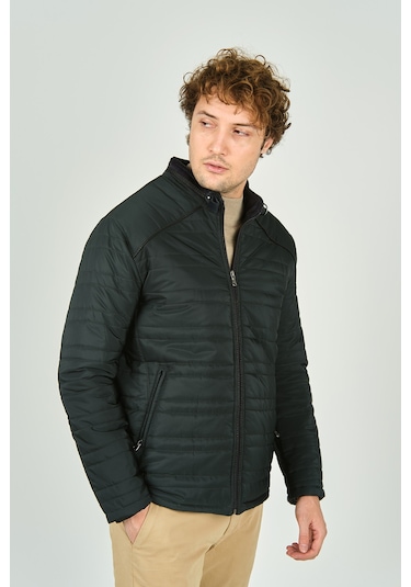 Lucas Erkek Dik Yaka Deri Biyeli Kapitone Mont 4706 Yeşil Yeşil