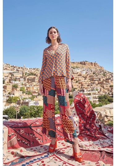 Monamise Kadın Etnik Desenli Yazlık Takım 23005 Çok Renkli