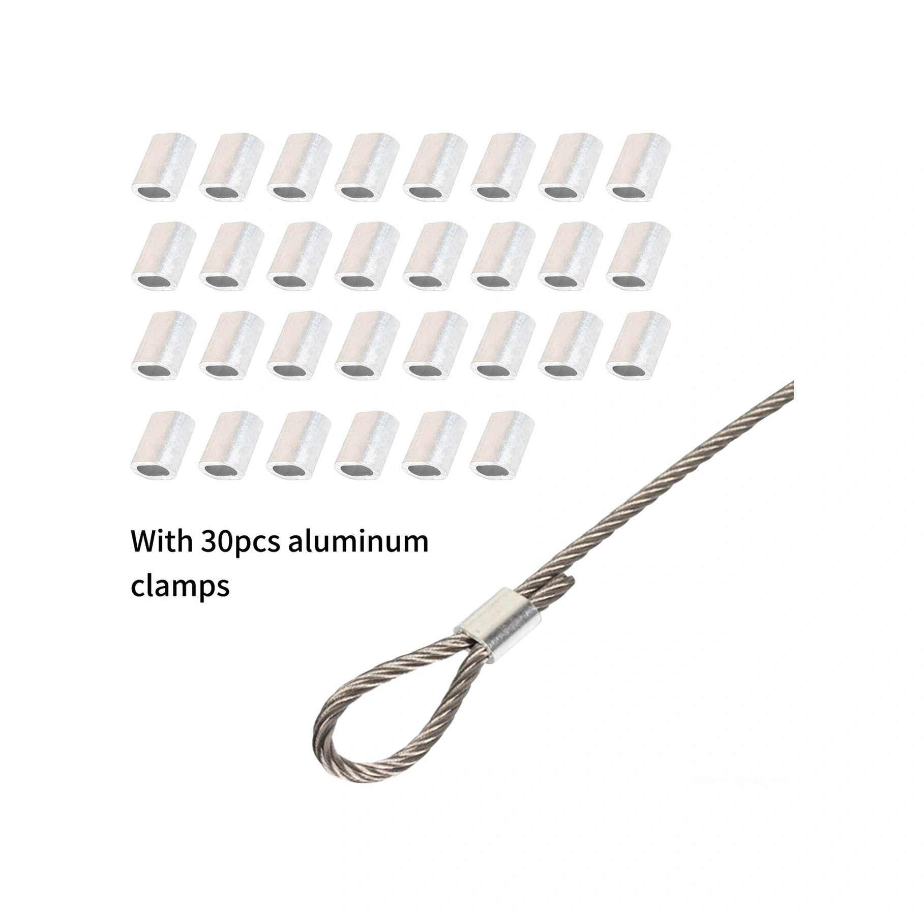 Yuntech01 304 Paslanmaz Çelik Halat, 0.5mm 1 7 100m, 30 Alüminyum Kelepçe İle, Dayanıklı, Korozyona Ve Paslanmaya Dirençli, Çeşitli Kullanim Alanları İçin Siyah