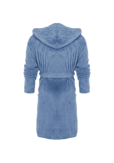 Erkek Sabahlıkları Kapşonlu Sabahlık Erkekler İçin Bornozlar Mavi