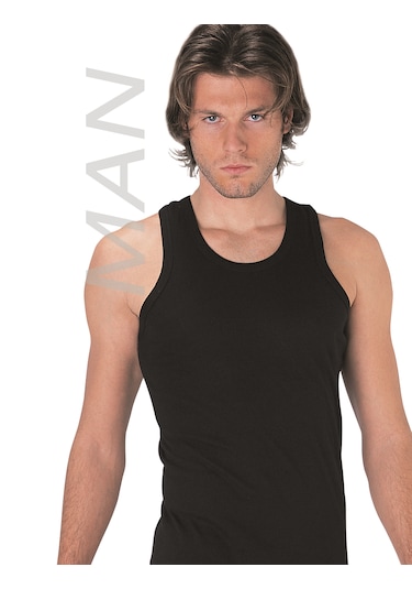 Erkek Siyah Ribana Atlet % 100 Pamuklu Atlet 3'lü Paket 101-3s Siyah