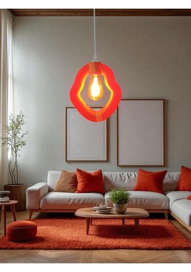 Bohem Beton Görünümlü Modern Minimalist Avize Ayarlı E27 Duy Salon Mutfak Yatak Odası Ofis Kafe Kırmızı