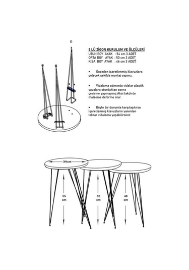 Zigon Sehpa Takımı Yuvarlak Siyah Mermer Desenli Gold Tel Ayak