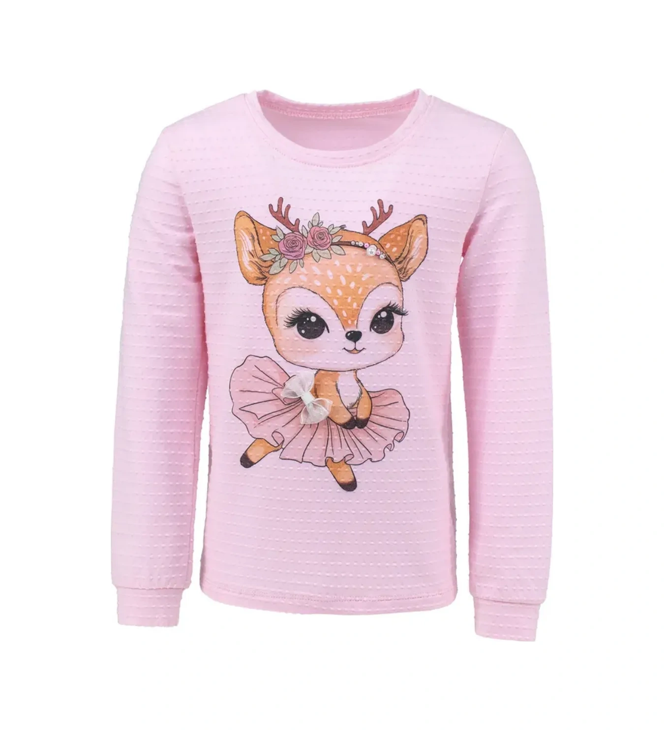 Alena Kız Çocuğu İçin Pamuklu Pembe Baskılı Kanvas Dokusu İle Anaokulu Uzun Kollu Tişört 254637461 Pembe