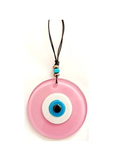 Pembe Renk Cam Nazar Boncuklu El Yapımı Özel Tasarım Duvar Süsü Hediyelik Eşya
