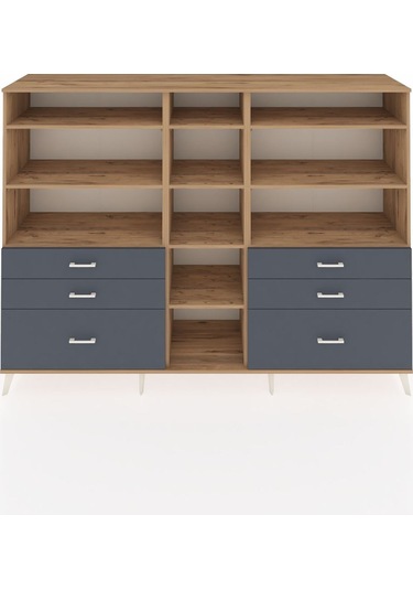 Hyperion Dolap 10 Raflı 6 Çekmeceli 220x44x163 Çam-çam/antrasit Çam-çam/antrasit