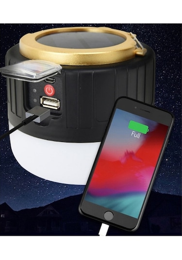 G-300W Kamp Lambası Solar Güneş Enerjili Led Şarjlı El Feneri Siyah