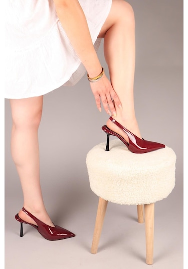 Yaleni Arkası Lastikli Rugan Stiletto Bordo-8189 Bordo