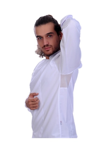 Formteks Unisex Aşçı Ceket Koltuk Altı Fileli Beyaz Kırmızı