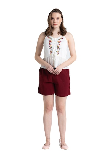 Askılı Şile Bezi Bihter Nakışlı Yazlık Bluz Krem Krm-krem