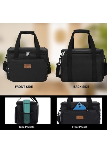 Fortunelane 15l Isı Yalıtımlı Çanta, Leakproof Su Geçirmez 600d Oxford Bezi, Ofis & Piknik İçin Taşınabilir Besin Çantası - Siya Siyah