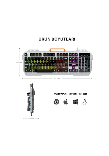 Lecoo KB123 USB Kablolu Rainbow Efektli Gaming Türkçe Q Klavye