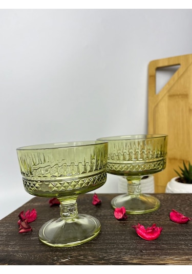 Paşabahçe Elysia Ayaklı Kesme Kristal Dondurmalık Tatlı Sunum 6'lı Kase Seti 51749 Yeşil 250 Cc Şeffaf