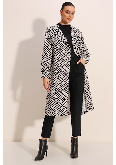 Bigdart 5853 Desenli Kruvaze Yaka Trençkot - C.beyaz 001
