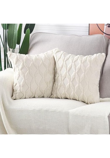 Ruicoo Yumuşak Yünlü Kadife 45x45 Cm Dekoratif Yastık Kılıfı Seti 2'li - Lüks Oturma Odası Ve Yatak Odası İçin Beige