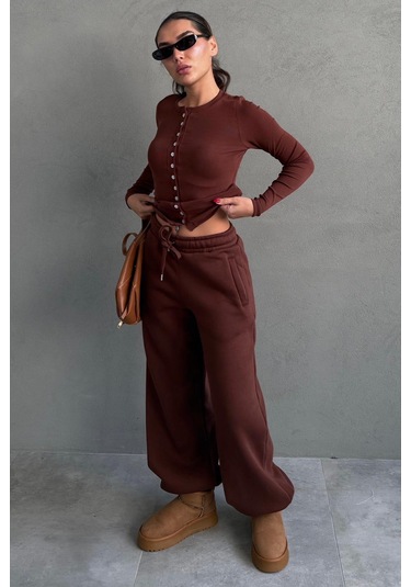 Acı Kahve Geniş Paça Rahat Kalıp Lastikli Eşofman Altı Mg2581 Acı Kahverengi