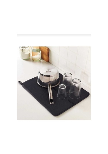 Toptanfoni Bulaşık Matı Süper Emici Bulaşık Kurutma Örtüsü 45x36cm Katlanabilir Bulaşık Matı Siyah Siyah