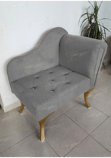 Yeni Model Ters Kol Tekli Köşe Koltuğu Josefin Bench Gold Ayak Eflatun