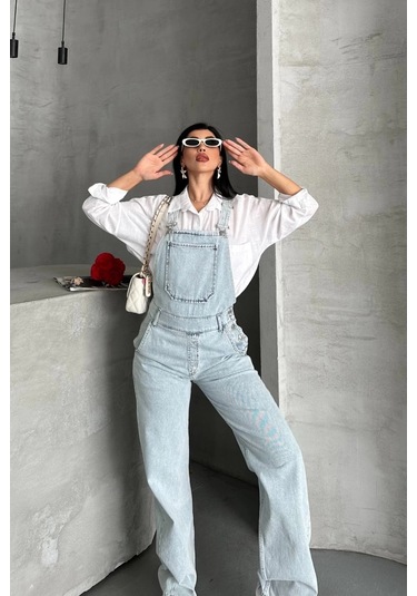 Biçomi Pantolon Kar Yıkama Salopet Mavi D2514