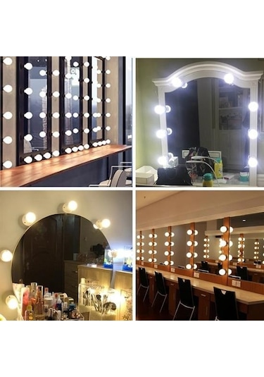 Hobibahçem Nostalji Hollywood Tarzı 10lu Makyaj Masası Aynası Beyaz Led Işıklı Lamba Usb Beyaz