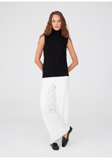 Peraluna Kadın Balıkçı Yaka Dar Kalıp Kolsuz Bluz Siyah-Siyah