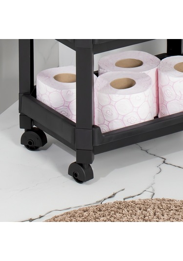 Porsima RAFTY-73-ECO-1 Tekerlekli 3 Katlı Düzenleyici - 35,5 x 22 x 48 cm Hareketli Geniş Raf - Siyah