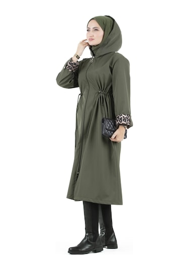 Sevitli Leopar Detaylı Trençkot-haki-2465-haki Haki