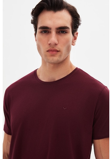 Ds Damat Regular Fit Mürdüm Düz Nakışlı %100 Pamuk T-shirt 4hc140632006m MÜRDÜM