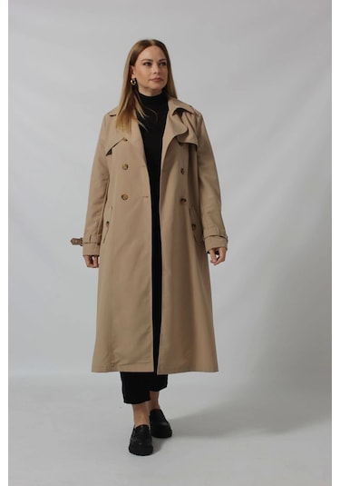 Dizaltı Düğmeli Kuşaklı Trençkot Vizon Taş