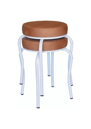 Tabure (Beyaz Ayaklı) (2 Adet)-Mutfak Balkon Tabur...