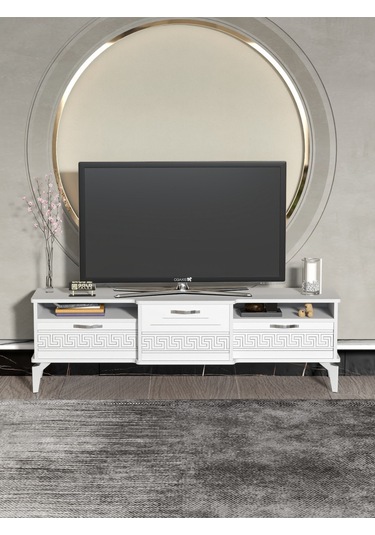 Tv Sehpası Tv Ünitesi Vera Beyaz Çizgili 5053 Çok Renkli