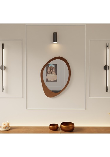 Asimetrik Dekoratif Pleksi Aynalı Duvar Dekoru Kahverengi