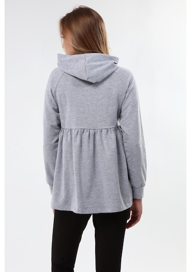 Luvmabelly Myra4530 Büzgülü Fermuarlı Emzirme Sweatshirt -Gri