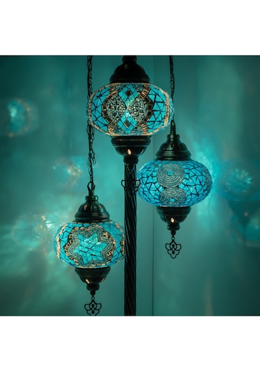 Mozaik 3'lü Lambader, Köşe Lambası, Otantik Osmanlı Lambaları, Dekoratif Ev Aydınlatmaları Lambader