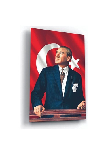 Mustafa Kemal Atatürk Ve Şanlı Türk Bayrağı Cam Tablo