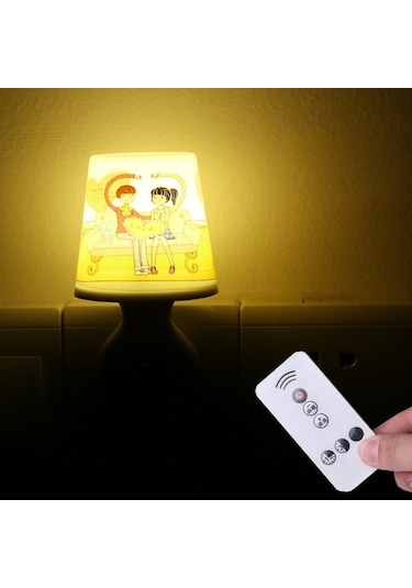 Sones Fişli Bardak Şeklinde Gece Lambası Kız Yatak Odası Başucu Loş Lamba, Uzaktan Kumandalı, Cn Fiş, Stil: Kalp Sarı Çok Renkli