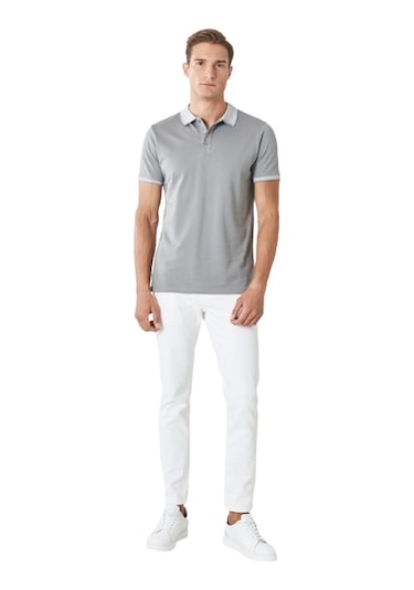 Ac&Co / Altınyıldız Classics Düğmeli Polo Yaka Cepsiz Slim Fit Erkek Tişört Gri