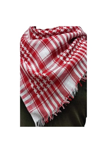 Tezzgelsin Günlük Kullanım Büyük Boy Puşi Şal Kırmızı - Beyaz