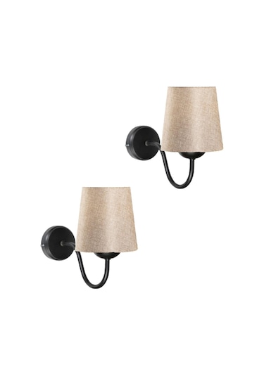 2 Adet Leon Modern Siyah Gövde Çuval Kumaş Abajurlu Aplik Çuval