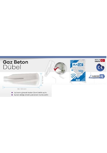 Made Gaz Beton Dübeli 8x50mm 100 Adet