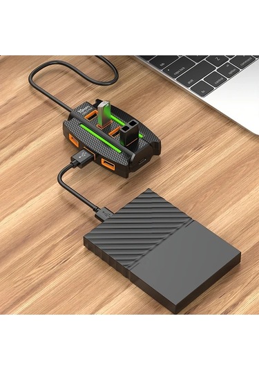 Xuweiwei Siyah Renkli Ortam Aydınlatmalı 10 Portlu Usb Hub Tak Calistir Dizustu Bilgisayar Fare Klavye Yazici Projektor Fan Icin Ideal