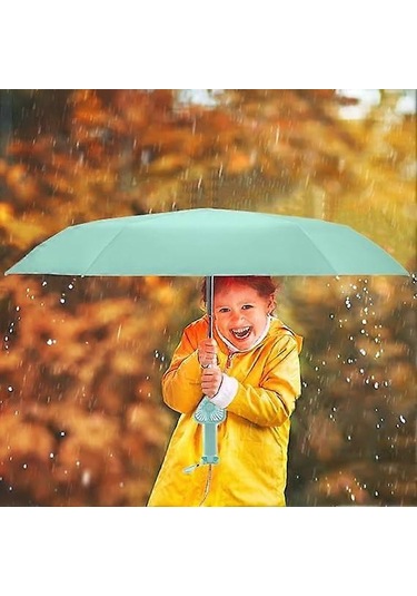 Uv Işınlarına Dayanıklı Şemsiye Yaz Aylarında Isı Koruması Ve Serinlik İçin Saplı Ve Fanlı Şemsiye Yeşil Diğer