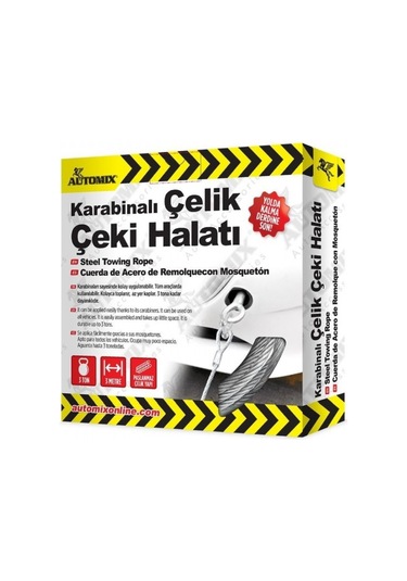 Automix 43728 Karabinalı Çekme Halatı Çelik 3 Ton 3 M