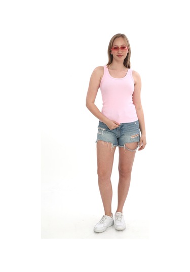 Monox Kadın Fitilli Likralı Pamuklu Askılı Atlet Pembe