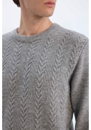 Defacto Standart Fit Bisiklet Yaka Triko Kazak E1007ax24wngr210 Gri