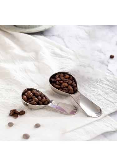 Pazly 2 Adet Paslanmaz Çelik Kahve Ölçü Kaşığı 1-2 Yemek Kaşığı Kısa Saplı Gümüş Renk Gümüş