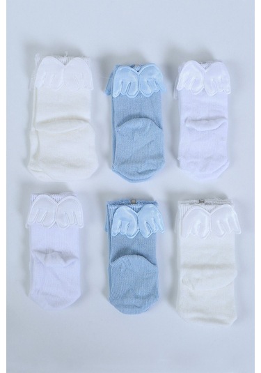 Pamuklu 6'lı Yenidoğan Melek Kanatlı Bebek Çorap Mavi