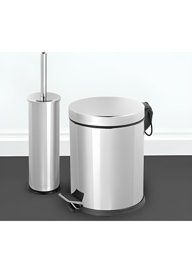 Zethome Krom 2'li Banyo Seti Çöp Kovası-tuvalet Fırçası Krom