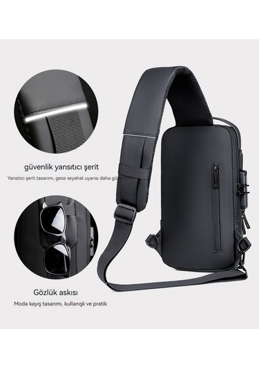 Maoyaya Erkek Motosiklet Çantası Şifre Hırsızlık Önleyici Spor Bel Çantası Gündelik Çapraz Çanta - Siyah Siyah