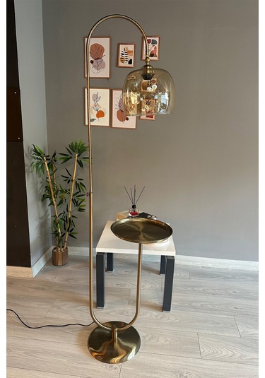 Dijon Bal Rengi Cam Lambader U Tepsili Modern Dekoratif Metal Oturma Odası Çalışma Odası Zemin Natural